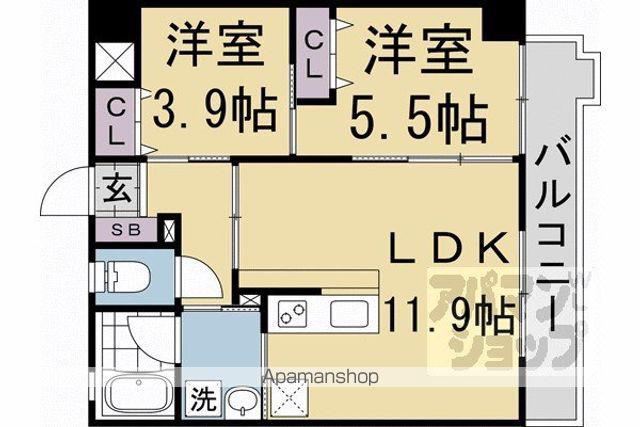 グランドラティス河原町七条(2LDK/1階)の間取り写真