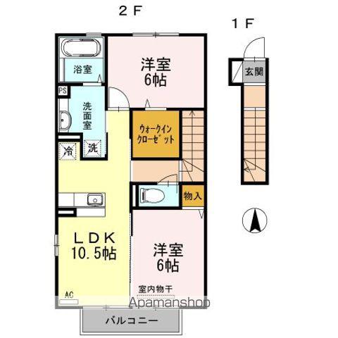 ソレイユカルチェ B棟(2LDK/2階)の間取り写真
