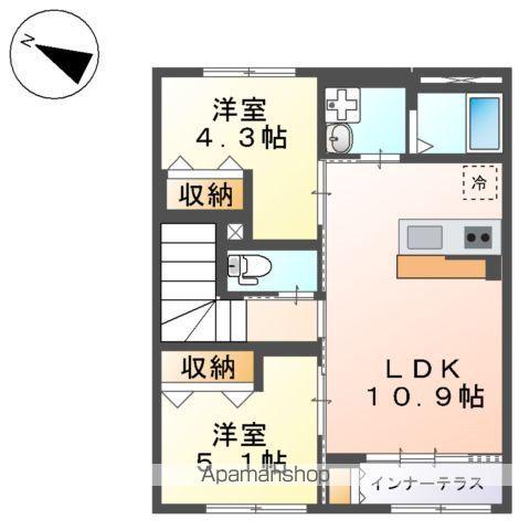 ボヌール・ハルル(2LDK/2階)の間取り写真