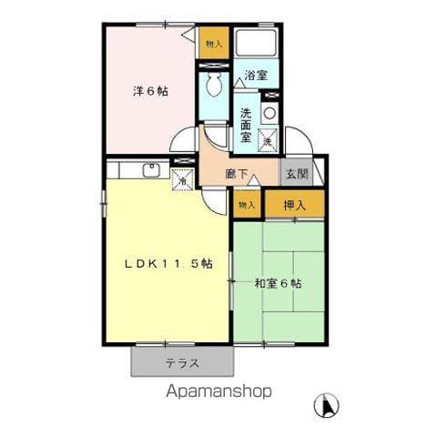 サンライズ稲富 A棟(2LDK/1階)の間取り写真