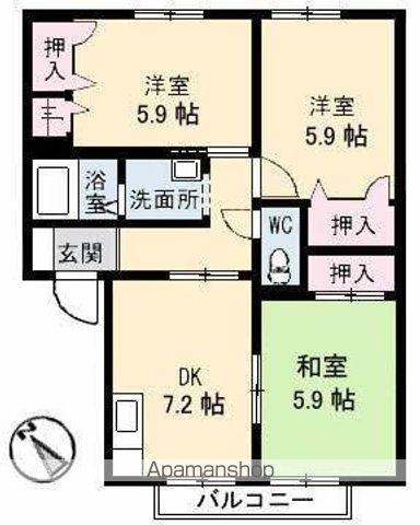 パティオ 3棟(3DK/2階)の間取り写真