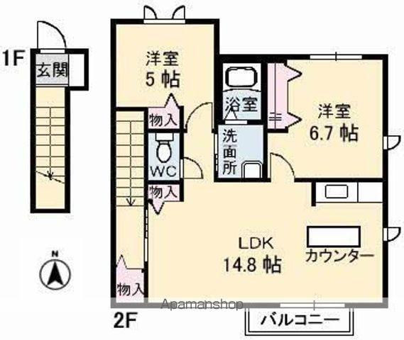 ブランシェ野原A(2LDK/2階)の間取り写真