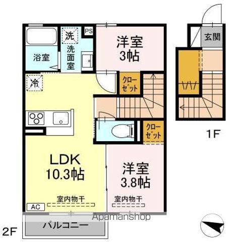 トリシア篠ノ井(2LDK/2階)の間取り写真