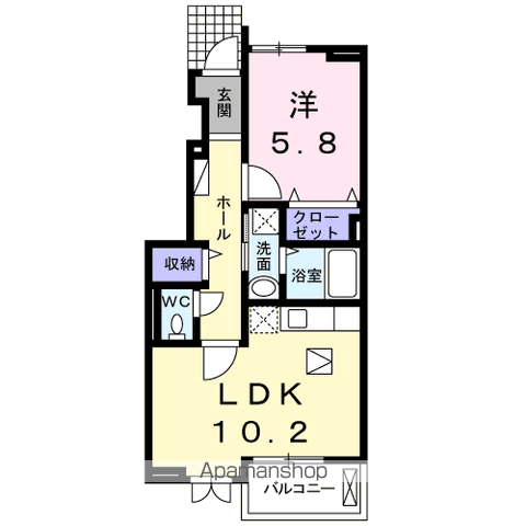 カーサ藍C(1LDK/1階)の間取り写真