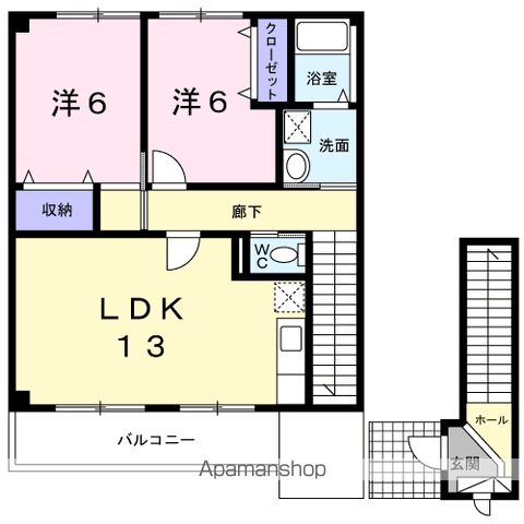 メゾン・ラフィットB(2LDK/2階)の間取り写真
