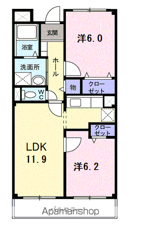 ドミール茜(2LDK/4階)の間取り写真