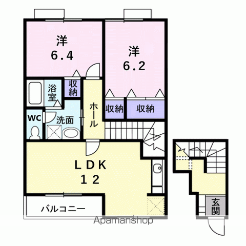 エヴァーグリーン(2LDK/2階)の間取り写真
