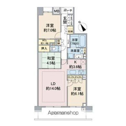 プレシアスコート東山元町テラスA(3LDK/5階)の間取り写真