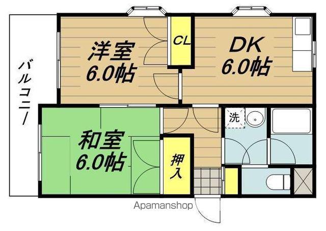 サンハイツ第二(2DK/3階)の間取り写真