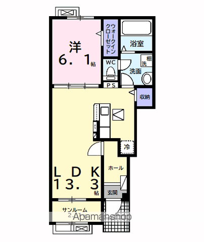 ベイサイドアクアC(1LDK/1階)の間取り写真