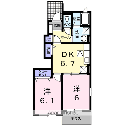 フィオーレデーアB(2DK/1階)の間取り写真