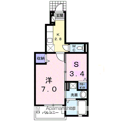 カーサ・セレーノ Ⅱ(1K/1階)の間取り写真