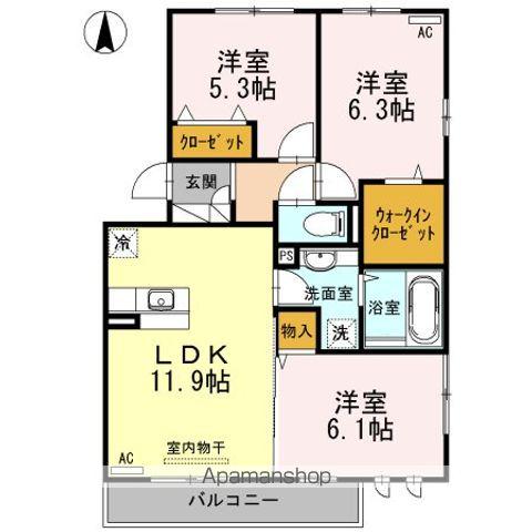 プランドール.Ⅰ Ⅲ(3LDK/2階)の間取り写真