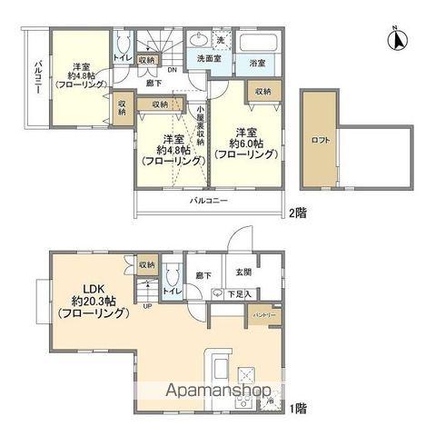 小田急電鉄小田原線 喜多見駅 徒歩16分 2階建 築5年(3LDK)の間取り写真