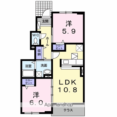 サンヴィラージュ B(2LDK/1階)の間取り写真