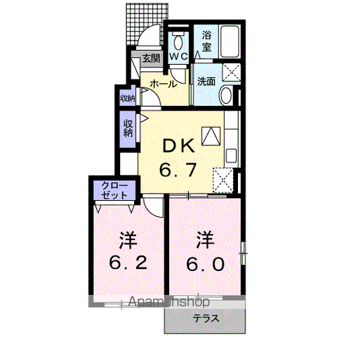 クレメント B(2DK/1階)の間取り写真