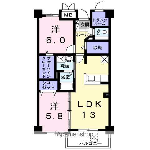 クリスタル穂高(2LDK/1階)の間取り写真