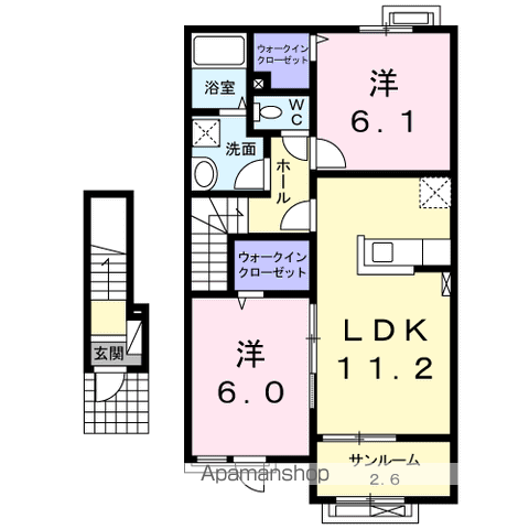 プロディジュー ヴィラ(2LDK/2階)の間取り写真
