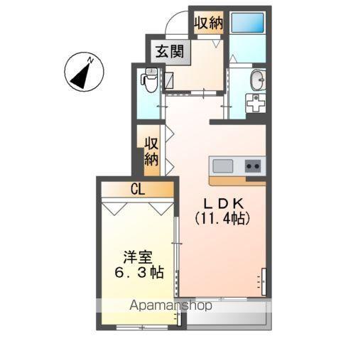 コーポラス鄕峰 Ⅲ(1LDK/1階)の間取り写真