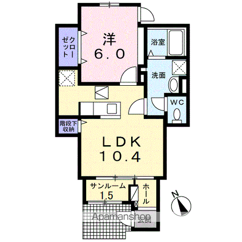 ヴィラージュ狭山祇園B(1LDK/1階)の間取り写真