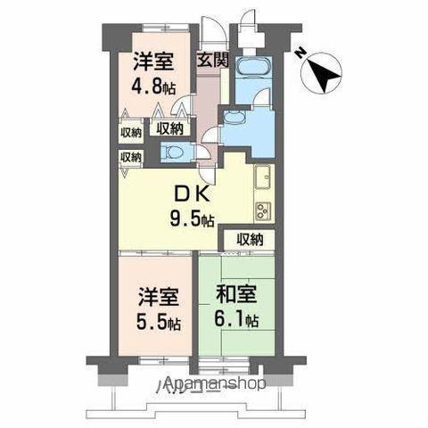 グリーンキャピタル肴町(3DK/8階)の間取り写真
