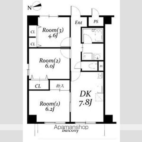 アルデール三郷C棟(3DK/3階)の間取り写真