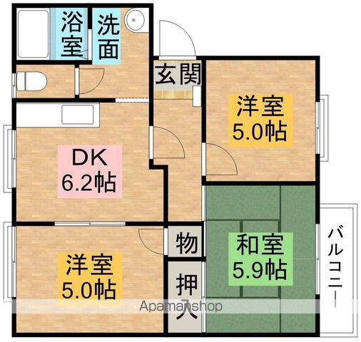 サンメゾンくすの木A棟(3DK/2階)の間取り写真
