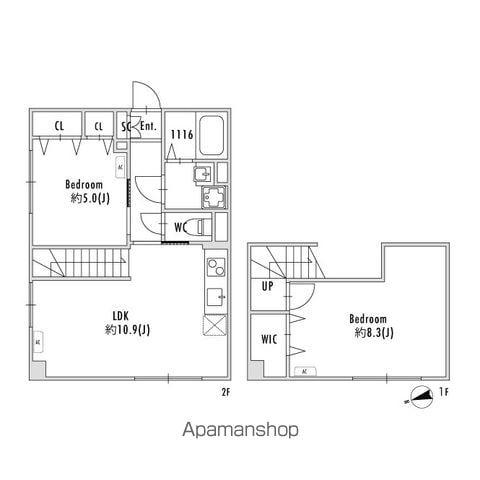 PASEO下北沢代沢Ⅱ(2LDK/2階)の間取り写真