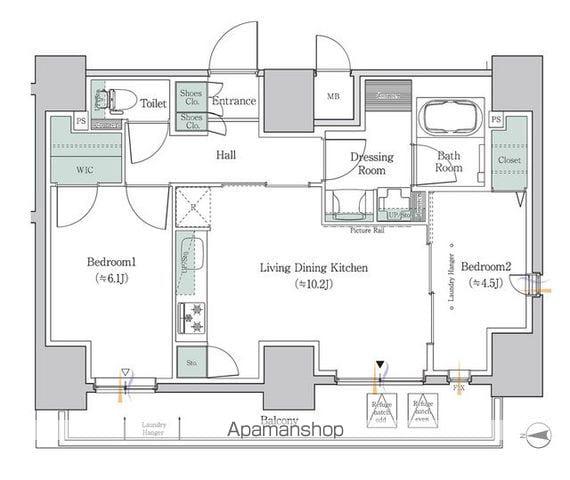 ワンルーフレジデンス板橋大山(2LDK/11階)の間取り写真