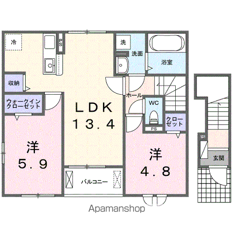 プロムナード大神Ⅱ(2LDK/2階)の間取り写真