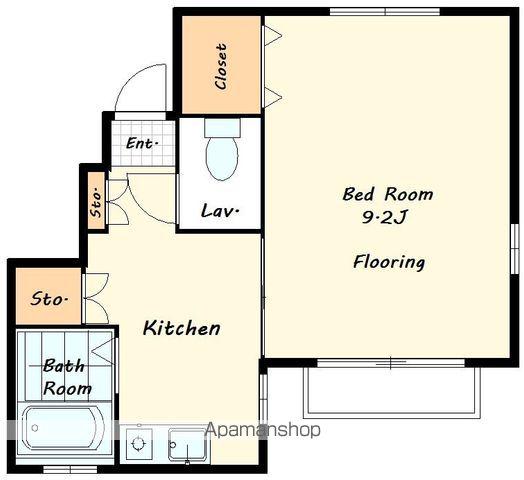ロエベ3(1K/1階)の間取り写真
