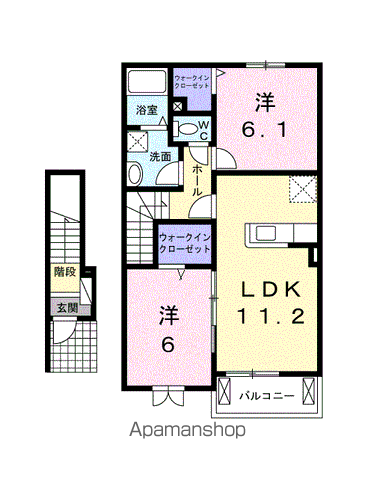 カンパニュール Ⅰ(2LDK/2階)の間取り写真