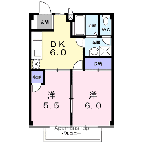 竜ヶ崎ハイツ(2DK/2階)の間取り写真