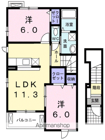 オリンポスC(2LDK/2階)の間取り写真