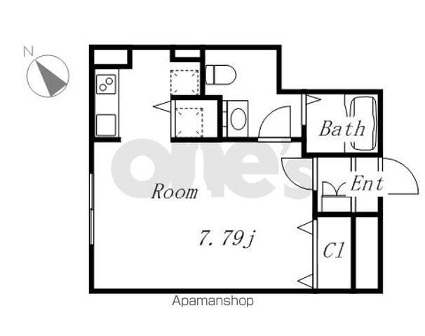 BRANCHE葵(ワンルーム/2階)の間取り写真