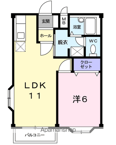 エルディム山A(1LDK/2階)の間取り写真