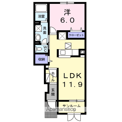 ラビアンローズ2(1LDK/1階)の間取り写真