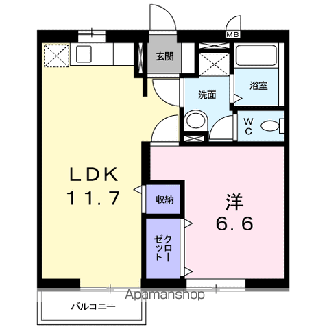 ベルハウスB棟(1LDK/1階)の間取り写真