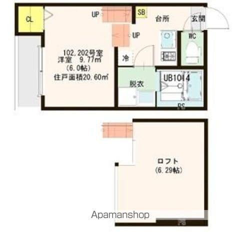 ハーモニーテラス中田(1K/2階)の間取り写真