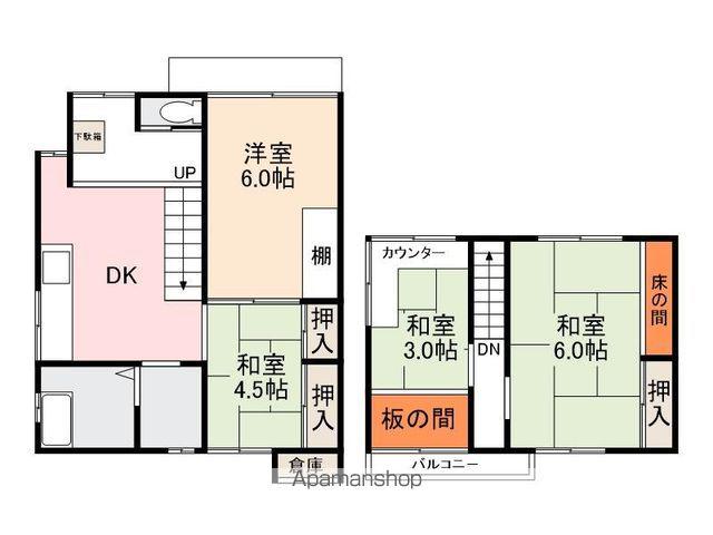 高徳線 栗林公園北口駅 徒歩5分 2階建 築52年(4DK)の間取り写真