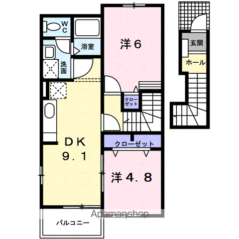 ビアンコ・ネロA(2DK/2階)の間取り写真