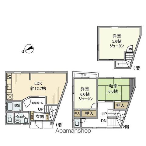 東京都大江戸線 西新宿五丁目駅 徒歩8分 3階建 築40年(3LDK)の間取り写真