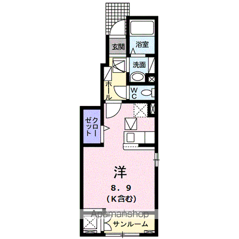 プランドール Ⅱ(ワンルーム/1階)の間取り写真