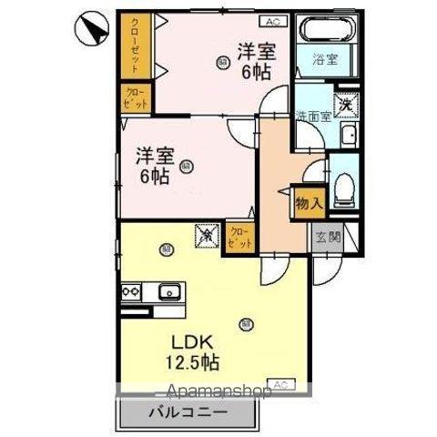 リビングタウン湖都が丘 C棟(2LDK/2階)の間取り写真