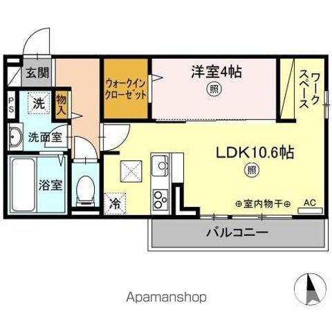 ユニヴェールC棟(1LDK/1階)の間取り写真