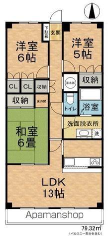 マンション渚(3LDK/3階)の間取り写真