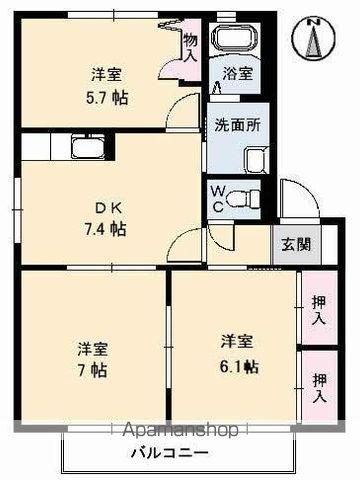 シャーメゾン平木 A・B棟(3DK/1階)の間取り写真