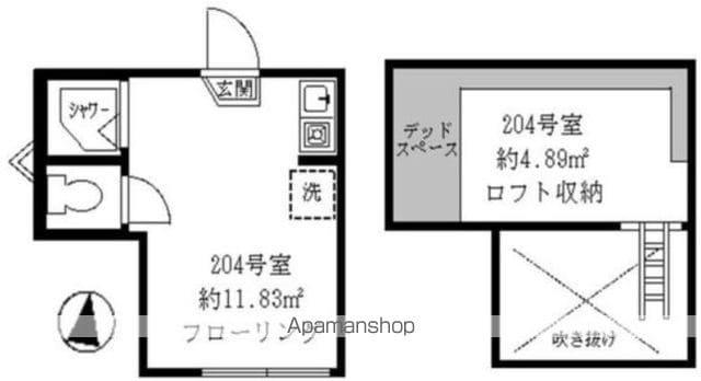 ティ・アーモスノウ(ワンルーム/2階)の間取り写真