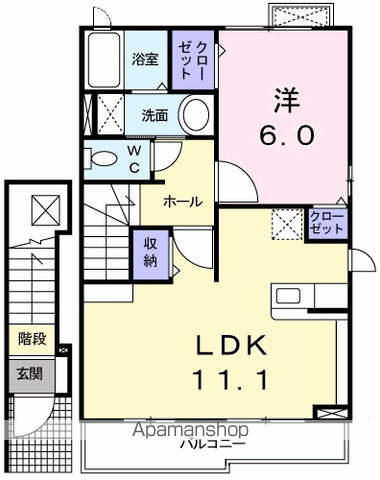 ジーラ・ソーレ Ⅰ(1LDK/2階)の間取り写真