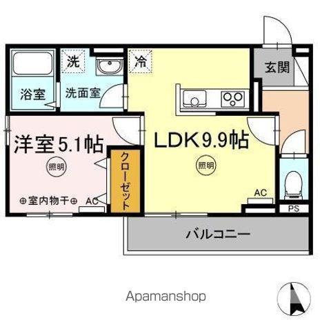 ユニヴェールB棟(1LDK/3階)の間取り写真